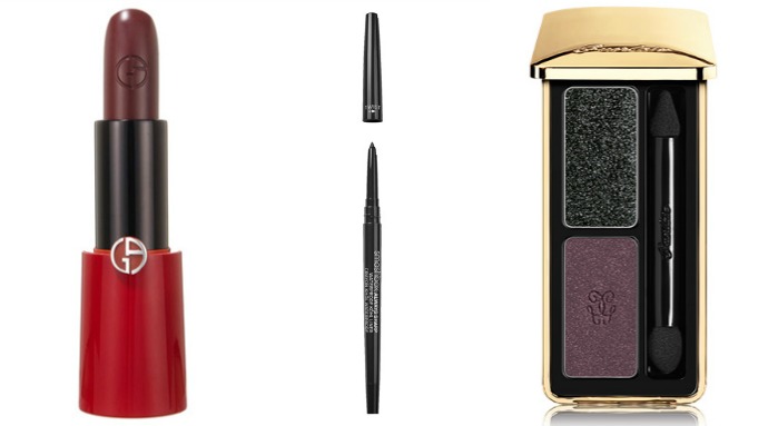 Помада Giorgio Armani Rouge Ecstasy, оттенок Night Viper, карандаш Always Sharp Waterproof Kôhl Liner, оттенок Raven, тени Guerlain L'Ecrin 2 Couleurs, оттенок Cygne Noir