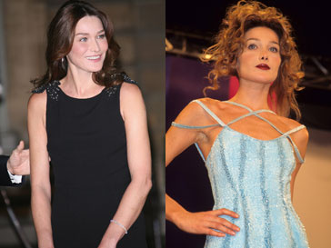 Карла Бруни (Carla Bruni) в 2009 году и в 1995 году во время модного показа Карла Бруни (Carla Bruni) в 2009 году и в 1995 году во время модного показа