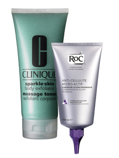 Отшелушивающий гель Sparkle Skin Body Exfoliator, Clinique; Anti-Cellulite Micro-Actif, ROC