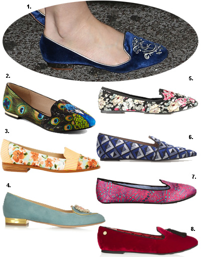 1. Лана Дель Рей; 2. слиперы Aldo; 3. слиперы Asos; 4. слиперы Charlotte Olympia; 5. слиперы Topshop; 6. слиперы Zara; 7. слиперы Charles Philip Shanghai; 8. слиперы Marc by Marc Jacobs