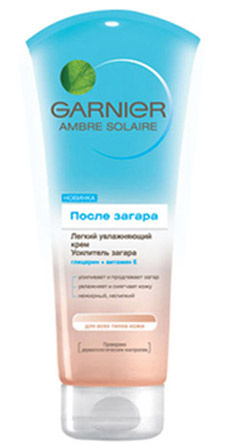 Крем после загара от Garnier. Идеально смягчает и увлажняет кожу, способствует усилению загара. Можно использовать для маскировки плохо загоревших участков. Крем после загара от Garnier. Идеально смягчает и увлажняет кожу, способствует усилению загара. Можно использовать для маскировки плохо загоревших участков.
