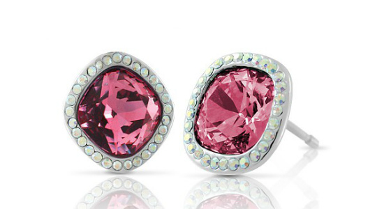Серьги-гвоздики с розовыми кристаллами Swarovski INORI, серьги стальные