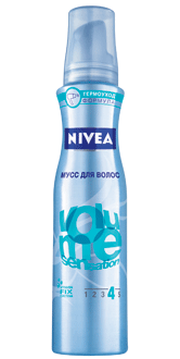 Мусс для укладки «Эффектный Объем», Nivea. Положительно и отрицательно заряженные частицы и легкие полимеры обволакивают каждый волос, придавая прическе двойной объем и эластичную фиксацию Мусс для укладки «Эффектный Объем», Nivea. Положительно и отрицательно заряженные частицы и легкие полимеры обволакивают каждый волос, придавая прическе двойной объем и эластичную фиксацию