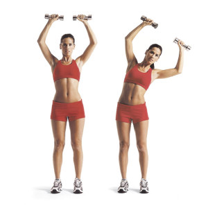 Не используйте слишком тяжелые гантели. Оптимальный вариант – гантели по 1,5 кг.