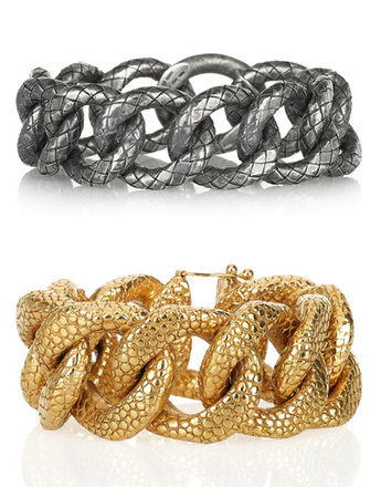 Серебристый браслет Bottega Veneta, золотистый браслет Yves Saint Laurent