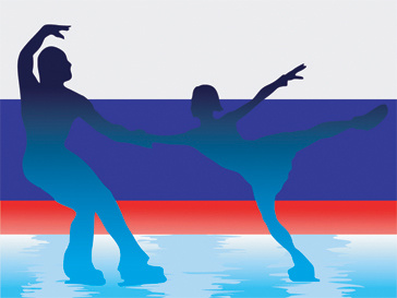 Фигуристы на фоне российского флага Фигуристы на фоне российского флага