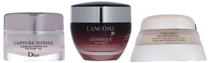 Capture Totale Multi-perfection, DIOR; Genifi que Nutrics, LANCOME; Bio-Performance Advanced Super Revitalizing Cream, SHISEIDO.