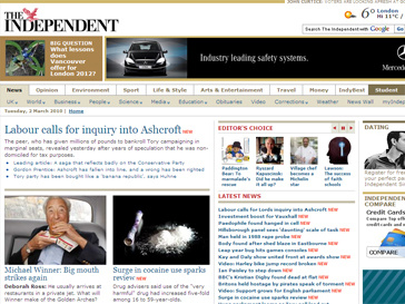Web-страница газеты The Independent Web-страница газеты The Independent