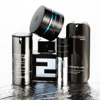 Гель для лица Sisleÿum for Men, Sisley; Крем для лица Intensive Age-Fighting Force, Givenchy man; Туалетная вода Fan di Fendi Acqua, Fendi; Сыворотка для век, Dior Homme Dermo System, Dior; Активатор молодости кожи, Génific HD, Lancôme Men