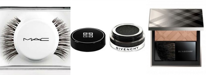 Накладные ресницы MAC, набор 36 Lash, тени Givenchy Ombre Couture, оттенок Noir Sequin, румяна Burberry Light Glow, оттенок Earthy