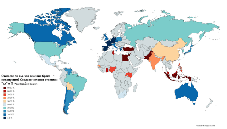 Фото №2 - Карта: как жители разных стран относятся к сексу вне брака?