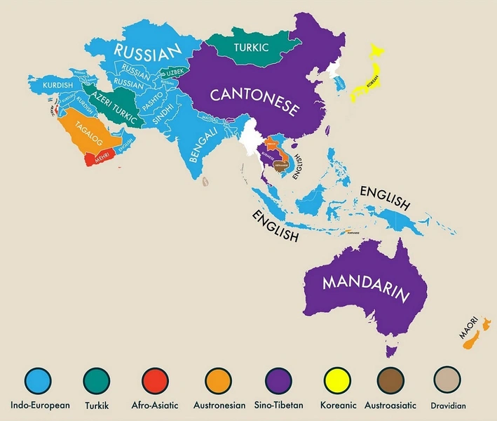 Карта: вторые самые распространенные языки мира