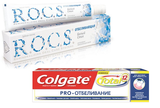 Отбеливающая зубная паста R.O.C.S. Белый стих, Зубная паста Colgate Total PRO-Отбеливание