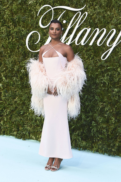 Принцесса-лебедь: Симон Эшли блистает в роскошном длинном платье и накидке из перьев