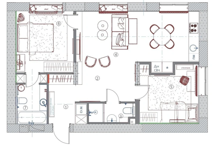 Московская квартира 67 м² в оттенках северного сияния