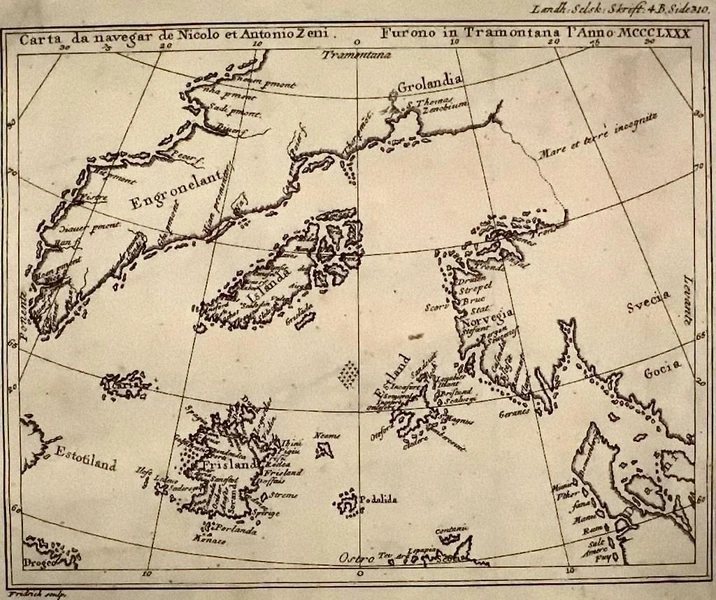 Фрисландия на карте Николо Дзено 1558 года. На ее сведения впоследствии опирались многие картографы. Репродукция 1793 года | Источник: Wikimedia Commons