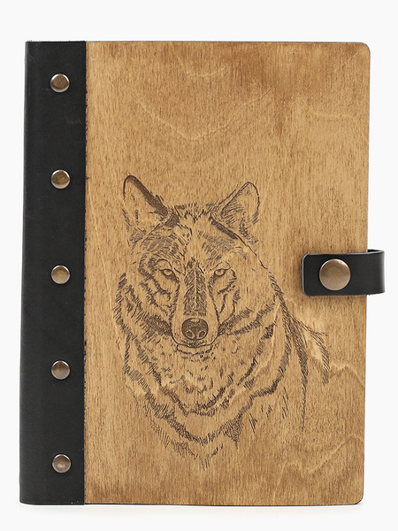 Блокнот Diego Ferru в деревянной обложке с волком