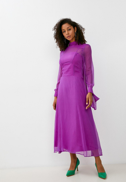 Фиолетовое платье с двойной юбкой и бантом на спине