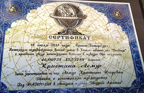 Сертификат, подтверждающий, что Кристина - настоящая звезда | Источник: «Твиттер» Кристины Асмус