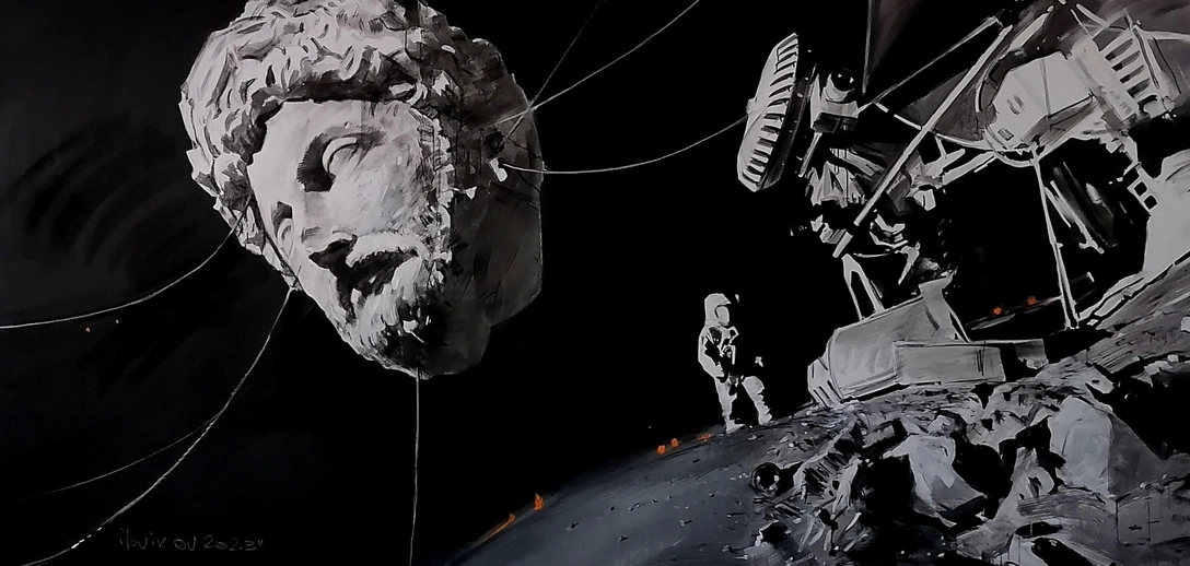 Андрей Новиков, Contact, серия Fog, 2023. Холст, акрил, соус, уголь, графит, лак. | mcmaison.ru