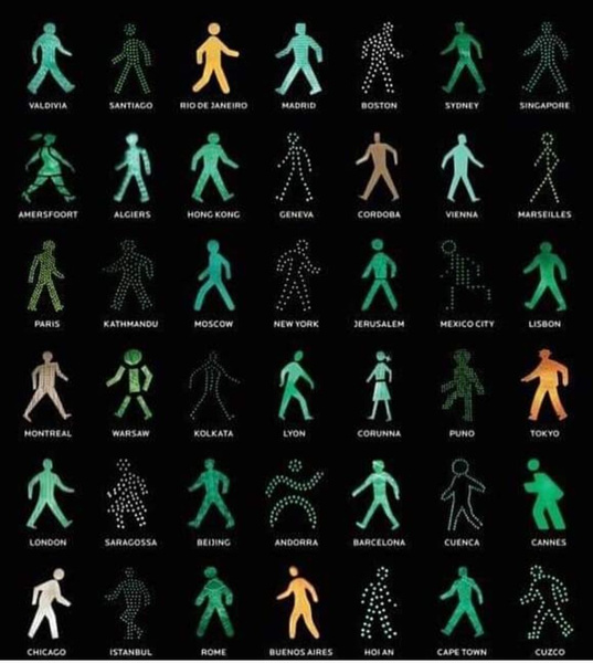 Как выглядят светофорные человечки в разных городах мира