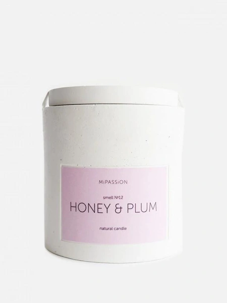 Аромасвеча из соевого воска с деревянным фитилем в гипсовом стакане MiPASSION HONEY AND PLUM