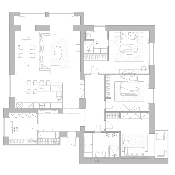 Лаконичная квартира 170 м² в спокойной цветовой гамме