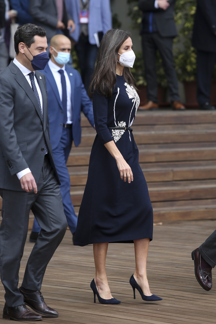 Сапфировые оттенки всегда выглядят на миллион: Королева Летиция в синем платье и лодочках Massimo Dutti