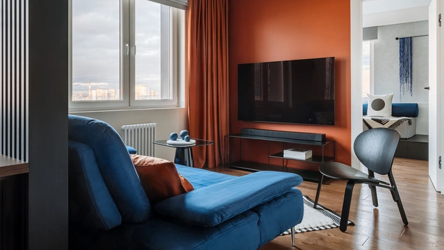 Терракотовый + синий: квартира 58,5 м² в Москве