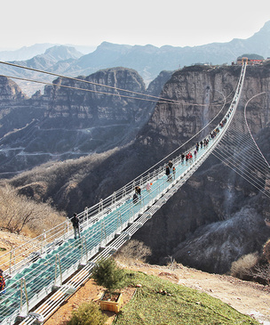 Как выглядит самый длинный подвесной мост в Хэбэе, Китай