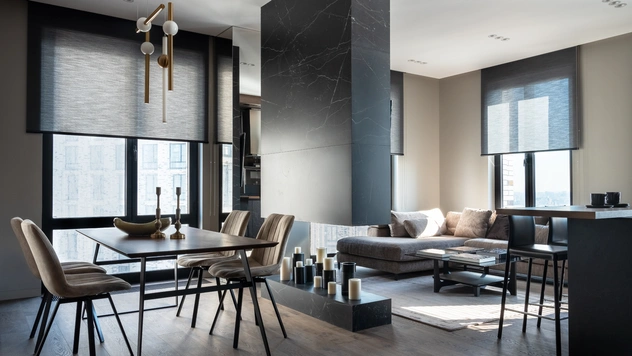 Квартира в темных тонах 90 м² на Красной Пресне