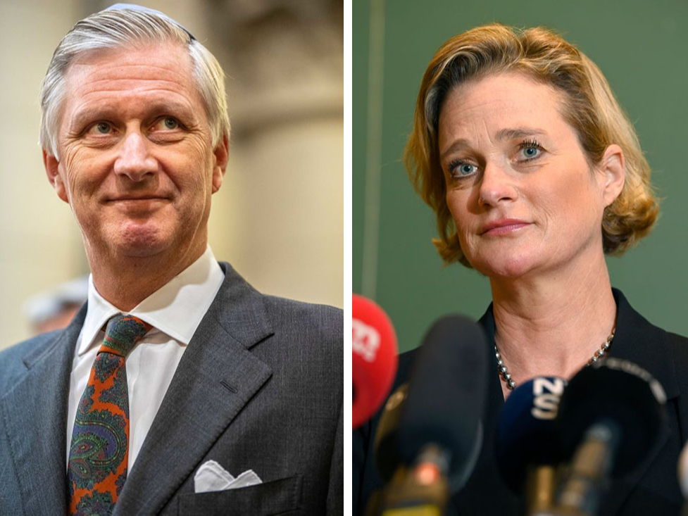 Король Бельгии Филипп в Брюсселе, 26 ноября 2018; принцесса Дельфина во время пресс-конференции, 5 октября 2020 | marieclaire.ru