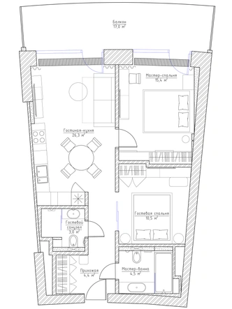 Светлые и уютные апартаменты в Сочи 64 м²