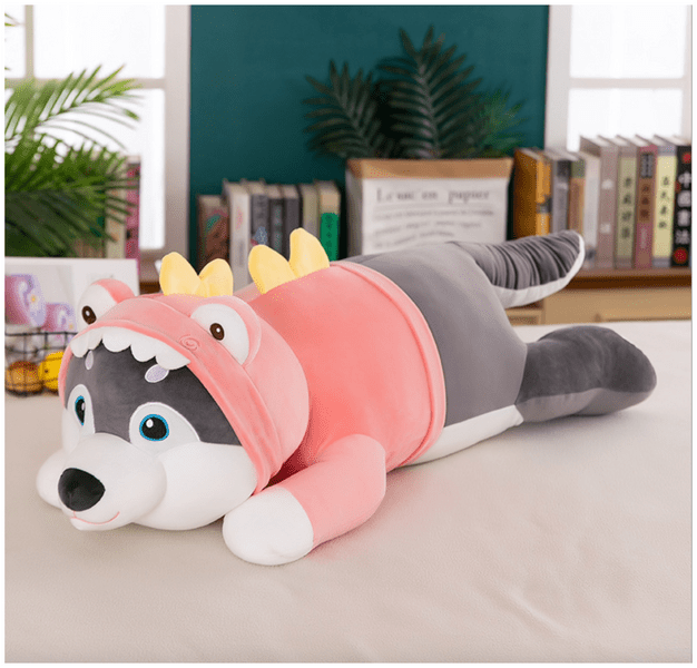 Мягкая игрушка-подушка собака Хаски/ длинная собака батон / Хаски антистресс /в кофточке розовой 90 см