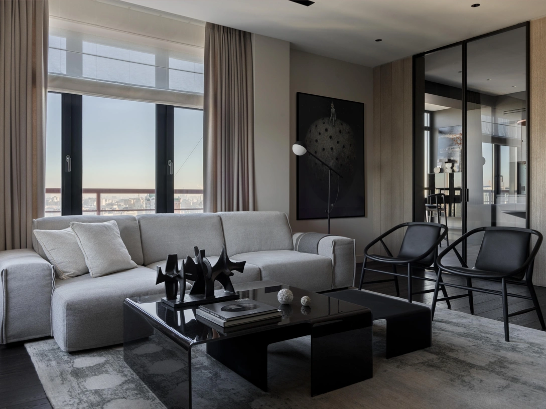 Гостиная. Диван, Ditre Italia. Журнальные столики, Sovet. Торшер, Northen lighting. Кресла, Fridericia. | Источник: Сергей Красюк стиль: Дарья Соболева