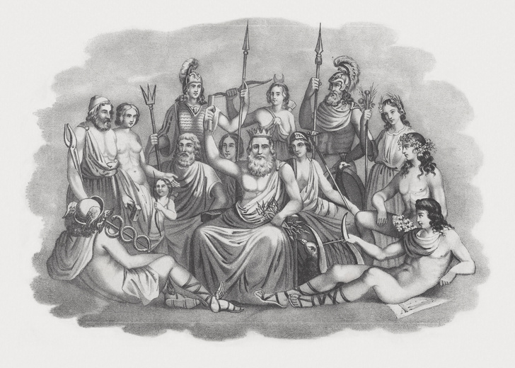 Древнегреческие боги. Литография, 1852 год.