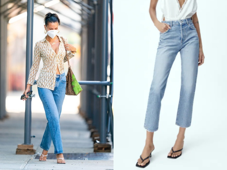 Белла Хадид, модные джинсы 2021, звезды в джинсах, деним, стильные джинсы, с чем носить джинсы, сочетания с джинсами, стилизация, базовый гардероб, универсальные вещи, повседневный стиль, идеи образов на каждый день