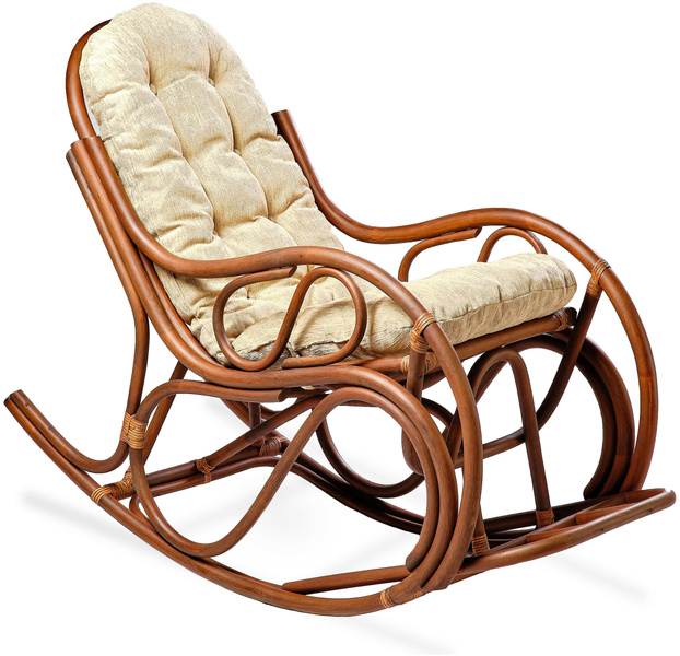 Кресло-качалка из натурального ротанга с толстой подушкой