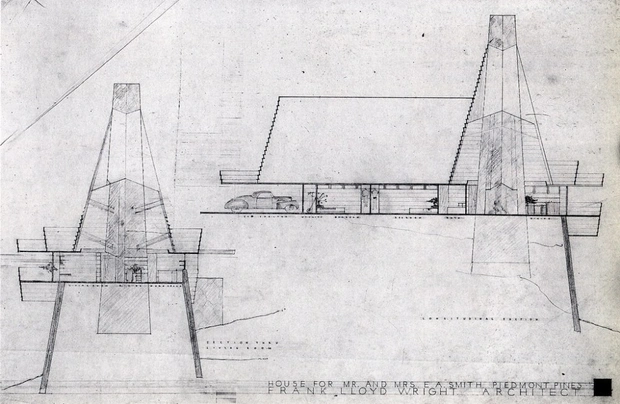 Эскиз Фрэнка Ллойда Райта и работа над визуализацией дома Смитов. | Источник: Давид Ромеро (David Romero)