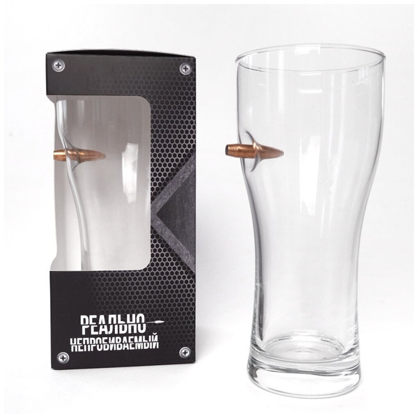 Пивной бокал «Паб», 500 мл. Реально непробиваемый, с настоящей пулей 7,62 / Подарок мужчине «Пуля в стакане»