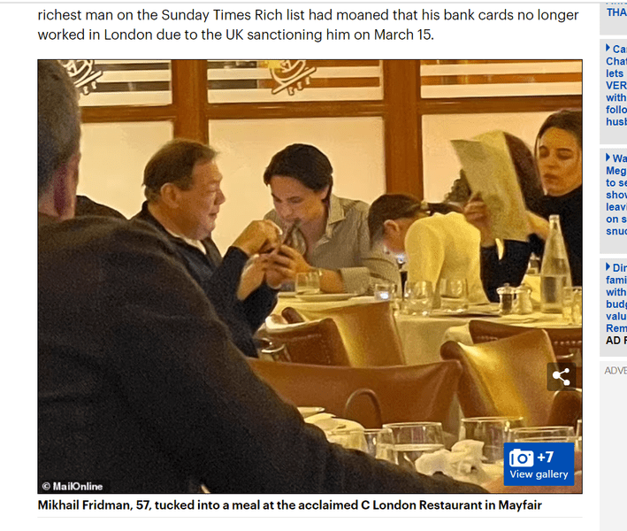 За ужин миллиардера Фридмана в элитном ресторане Лондона заплатила украинская спутница