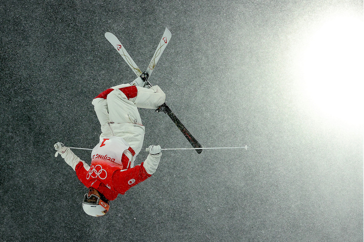 Mikael Kingsbury of Team Canada trains during the Men's Freestyle Skiing Moguls Training session at Genting Snow Park on January 30, 2022 in Zhangjiakou, China