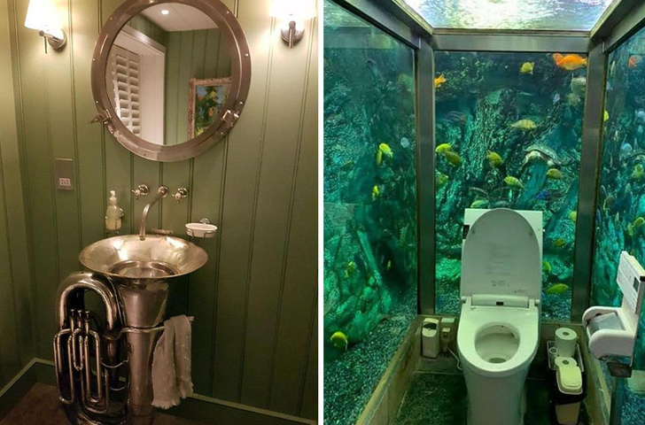 Раковина-саксофон и монеты на полу: как выглядят самые странные ванные комнаты на свете — 20 фото