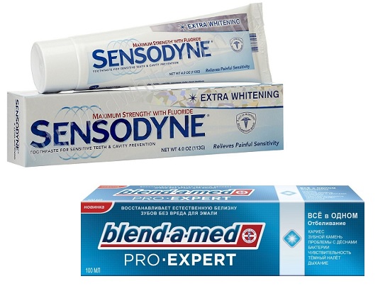 Зубная паста для чувствительных зубов Sensodyne Extra Whitening, Отбеливающая зубная паста Blend-a-med Pro Expert