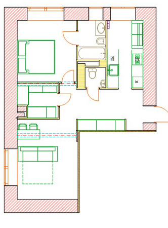 Небольшая квартира 49,9 м² с биокамином и нарядной гостиной