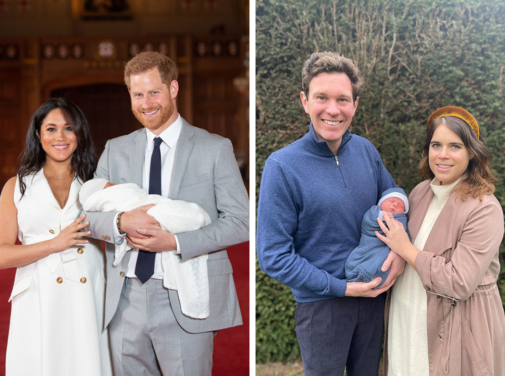 Герцогиня Меган и принц Гарри с сыном Арчи Маунтбеттен-Виндзором, 8 мая 2019; Джек Бруксбэнк и принцесса Евгения с сыном Августом Бруксбэнком, 20 февраля 2021 | marieclaire.ru
