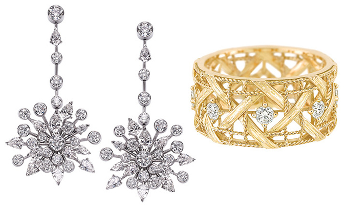 Piaget Серьги Limelight Garden Party, белое золото, бриллианты; Dior Кольцо My Dior, желтое золото, бриллианты