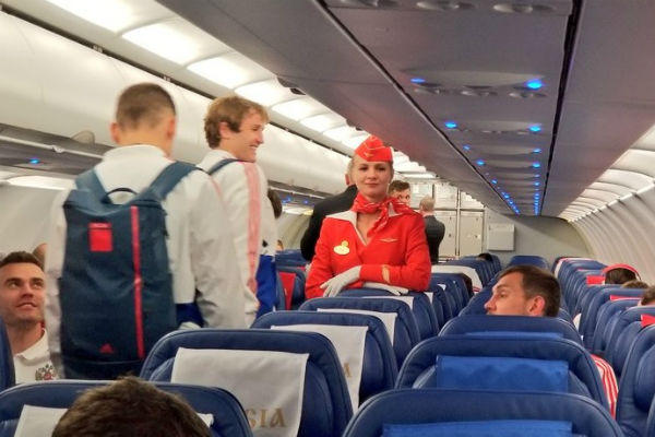 Сборная России во время рейса из Петербурга в Москву