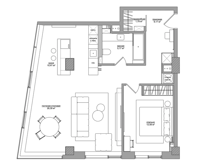 Планировка квартиры 69 м², проект бюро Babayants Architects.