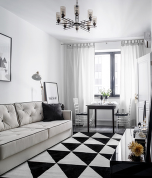 Черно-белые гостиные: 25 модных интерьеров